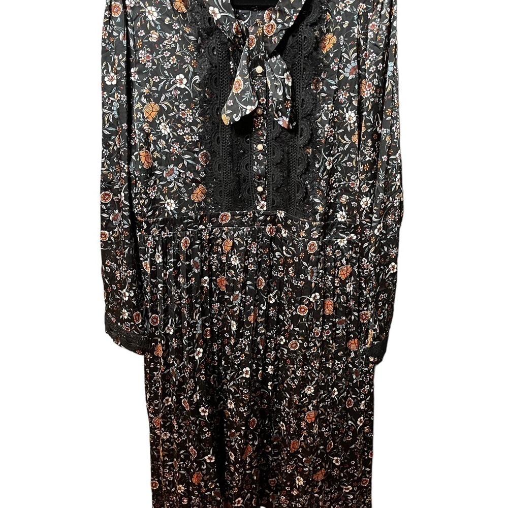 DALIA Macphee Floral Pleated Long Sleeve Midi Dress Black‎ Size 3x New - Picture 5 of 15